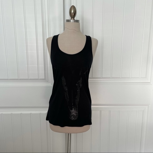 Haute Hippie Tops - Haute Hippie Black Rhinestone Animal Skull Tank